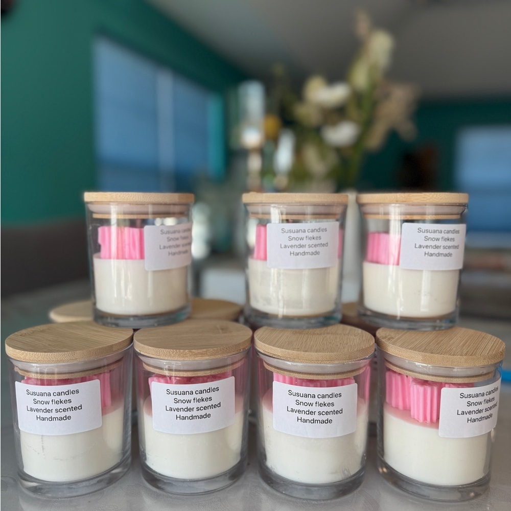 Pink Snowflake Candle Set 10 oz lavender scented